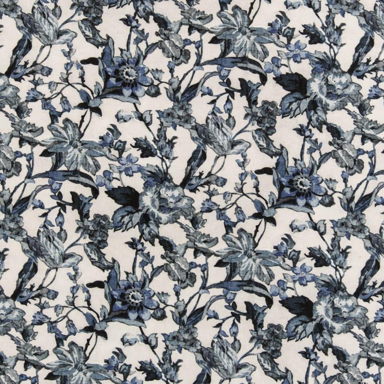 Blue Stain Resistant Performance Pet Friendly Floral Print Upholstery Fabric by The Yard - SKU: Titus Sapphire